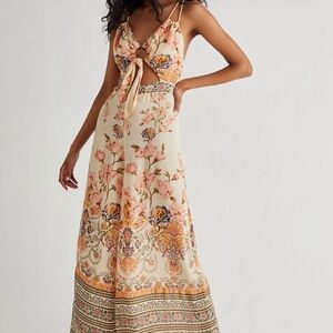 Elegant Floral Maxi Dress with Tie-Front
